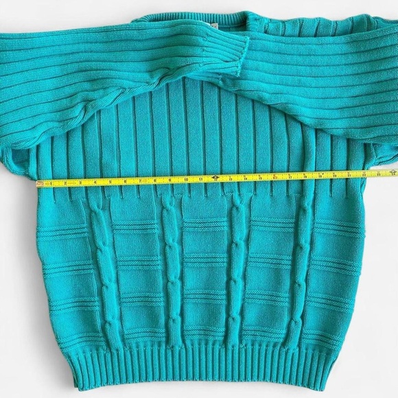 Vintage Jantzen Chunky Knit Aqua Teal Combed Cotton Sweater - Picture 7 of 8